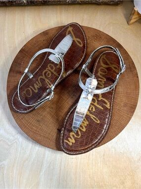 Sam Edelman Gigi Metallic T-Strap Thong Sandals Soft Silver Size 8